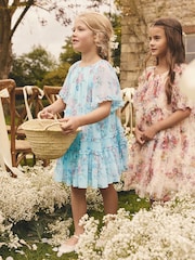 Blue Floral Angel Sleeve Chiffon Dress (3-16yrs) - Image 4 of 9