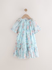 Blue Floral Angel Sleeve Chiffon Dress (3-16yrs) - Image 5 of 9