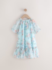Blue Floral Angel Sleeve Chiffon Dress (3-16yrs) - Image 6 of 9