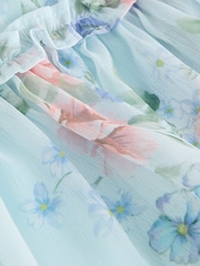 Blue Floral Angel Sleeve Chiffon Dress (3-16yrs) - Image 7 of 9