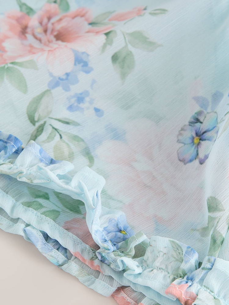 Blue Floral Angel Sleeve Chiffon Dress (3-16yrs) - Image 9 of 9