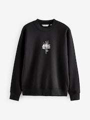 Black on White Cotton Rich Crew Graphic Sweatshirt - Image 7 of 9
