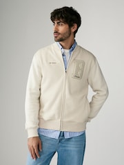 Ecru Zip Through Brooklyn Graphic Jersey Bomber - Image 1 of 9