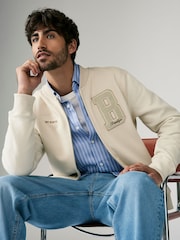 Ecru Zip Through Brooklyn Graphic Jersey Bomber - Image 2 of 9