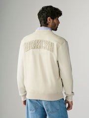 Ecru Zip Through Brooklyn Graphic Jersey Bomber - Image 4 of 9