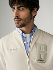Ecru Zip Through Brooklyn Graphic Jersey Bomber - Image 5 of 9