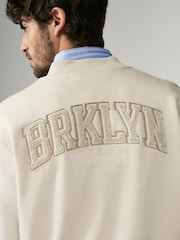Ecru Zip Through Brooklyn Graphic Jersey Bomber - Image 6 of 9