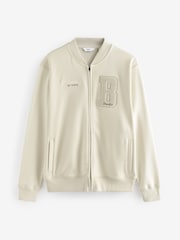 Ecru Zip Through Brooklyn Graphic Jersey Bomber - Image 7 of 9