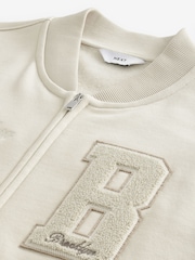 Ecru Zip Through Brooklyn Graphic Jersey Bomber - Image 8 of 9