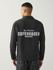 Slate Grey Embroidered Graphic Shacket - Image 1 of 9