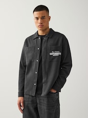Slate Grey Embroidered Graphic Shacket - Image 2 of 9