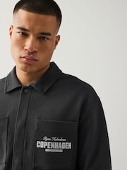 Slate Grey Embroidered Graphic Shacket - Image 4 of 9
