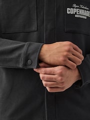 Slate Grey Embroidered Graphic Shacket - Image 5 of 9