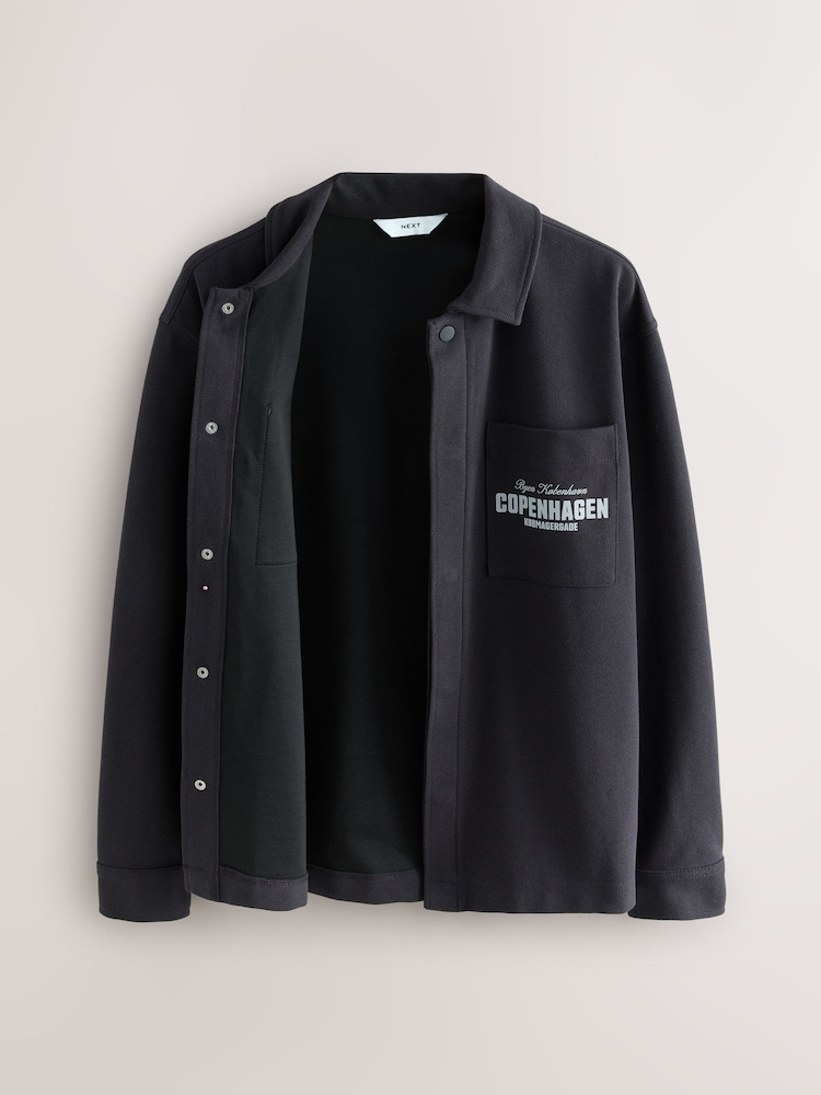Slate Grey Embroidered Graphic Print Shacket - Image 7 of 9