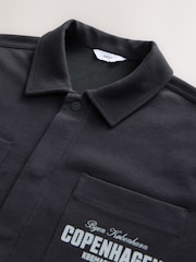 Slate Grey Embroidered Graphic Shacket - Image 8 of 9