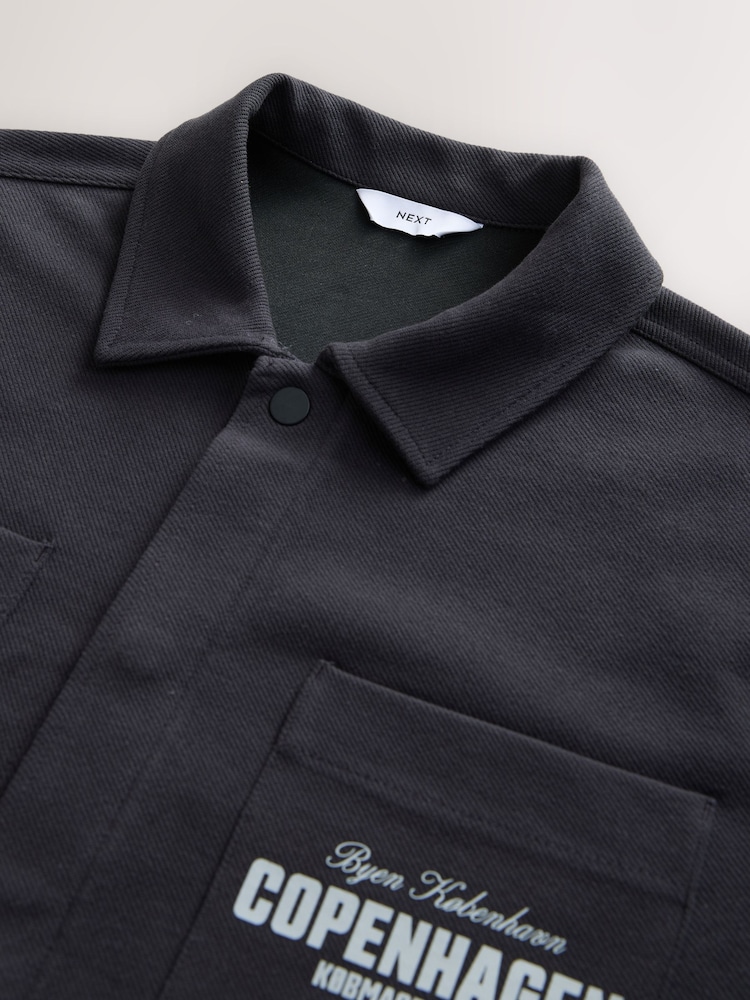 Slate Grey Embroidered Graphic Print Shacket - Image 8 of 9