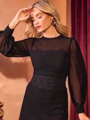 Love & Roses Black Lace Lace Sheer Detail Shift Dress - Image 4 of 4