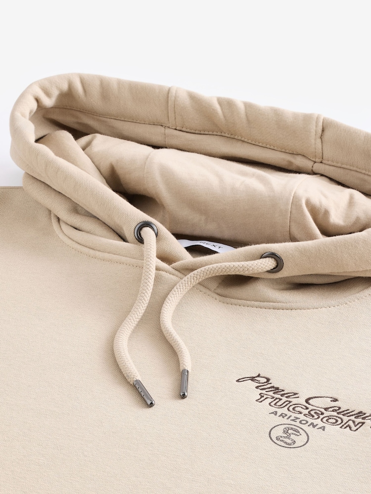 Neutral Cotton Rich Printed Graphic Hoodie - Image 8 of 9
