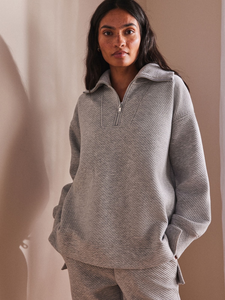 Grey Textured Half Zip Jumper - Image 1 of 9 Grey Textured Half Zip Jumper - Image 1 of 9