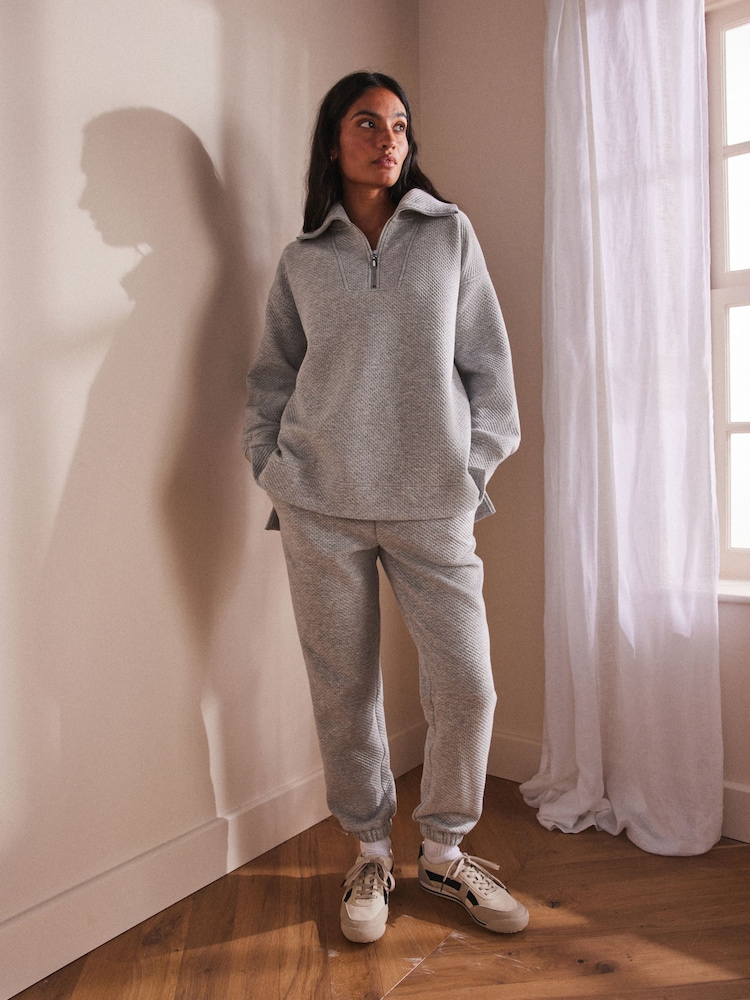 Grey Textured Half Zip Jumper - Image 2 of 9 Grey Textured Half Zip Jumper - Image 2 of 9