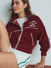 Burgundy Red Velour Full Zip 100% Cotton Jacket - Image 1 of 6