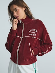 Burgundy Red Velour Full Zip 100% Cotton Jacket - Image 4 of 6