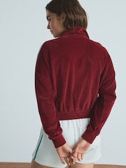 Burgundy Red Velour Full Zip 100% Cotton Jacket - Image 5 of 6