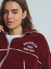 Burgundy Red Velour Full Zip 100% Cotton Jacket - Image 6 of 6