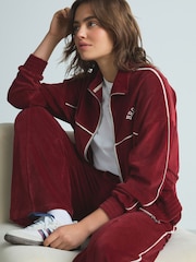Burgundy Red Velour 100% Cotton Joggers - Image 1 of 9