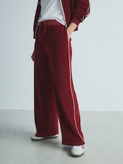 Burgundy Red Velour 100% Cotton Joggers - Image 2 of 9