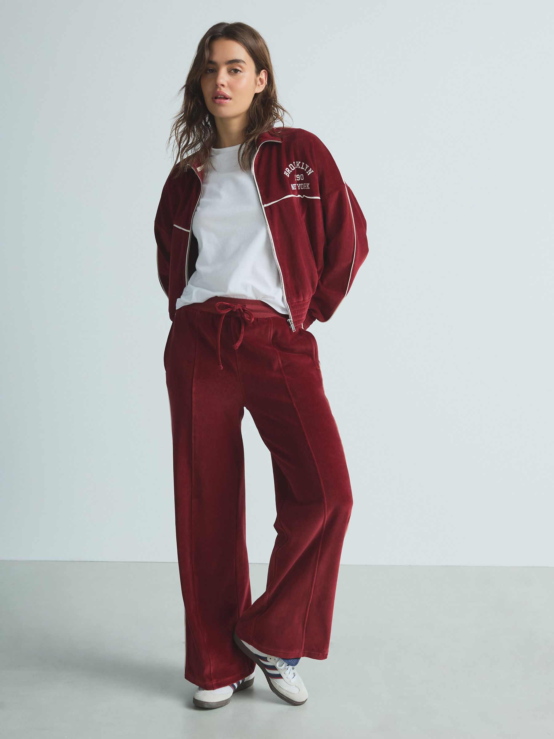 Burgundy velvet joggers outlet