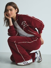 Burgundy Red Velour 100% Cotton Joggers - Image 4 of 9