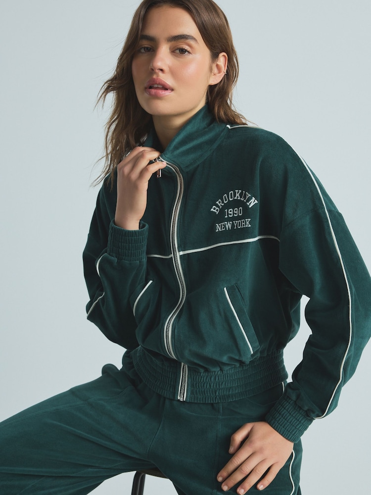 Green Velour Full Zip 100% Cotton Jacket - Image 1 of 6