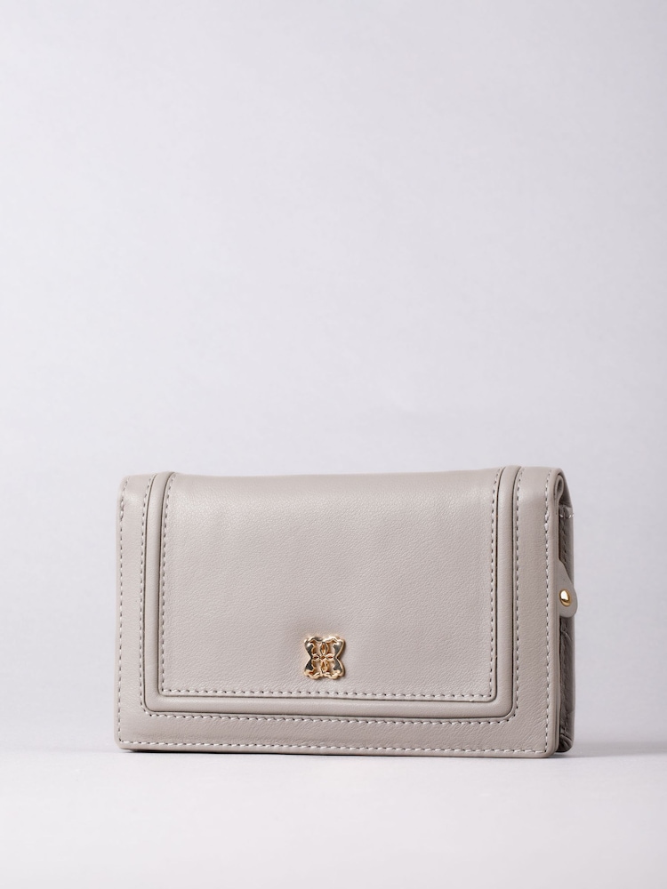 Lakeland Leather Grey Medium Icon Leather Flapover Purse - Image 1 of 4