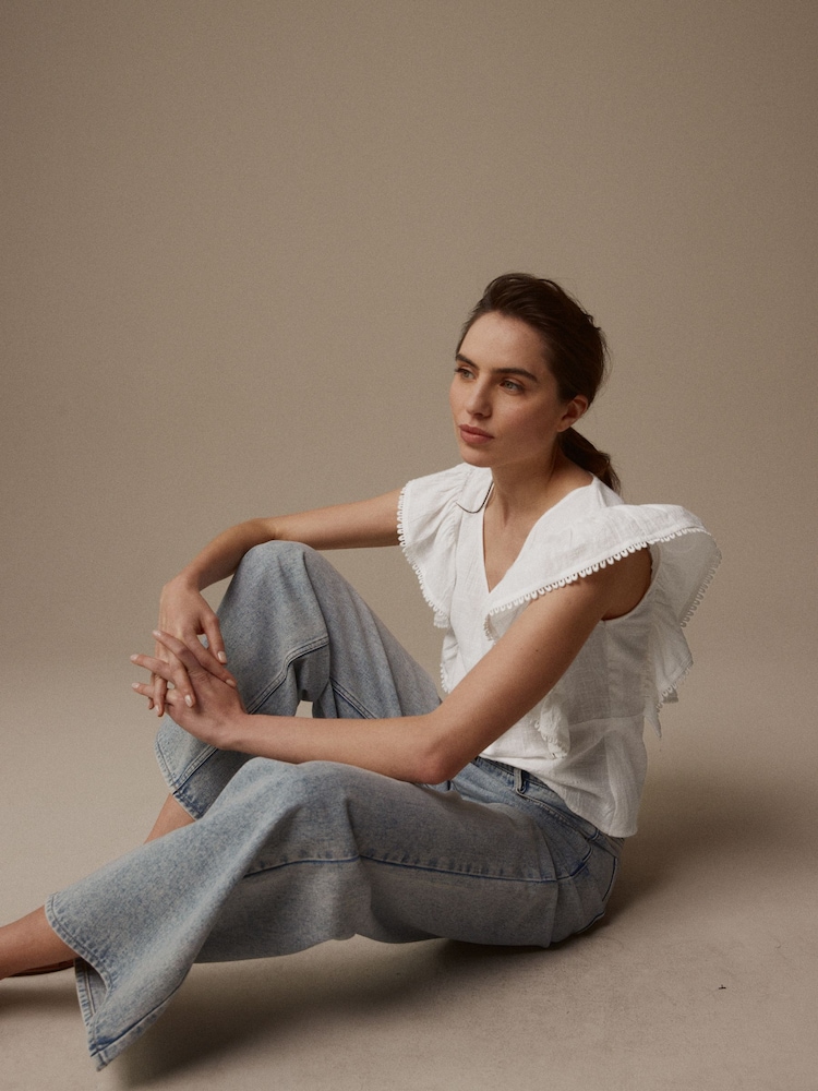 Laura Ashley White Ruffle Frill Top - Image 2 of 9