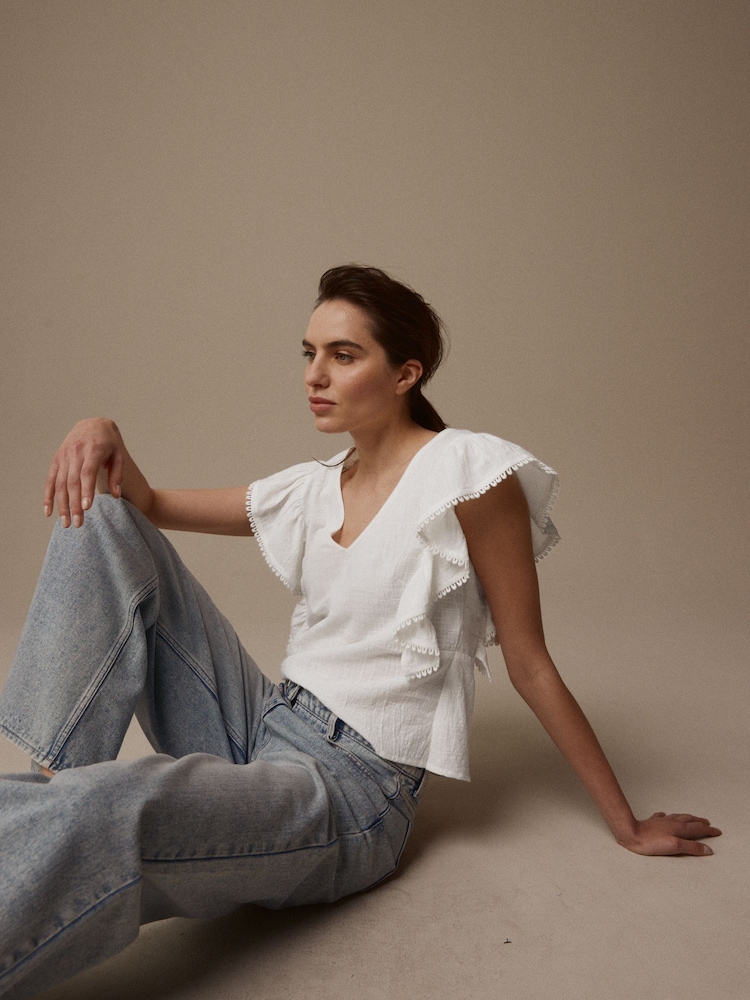 Laura Ashley White Ruffle Frill Top - Image 3 of 9