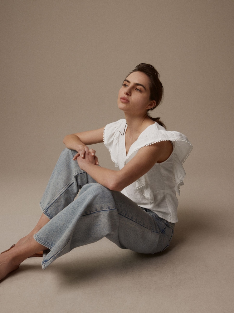 Laura Ashley White Ruffle Frill Top - Image 4 of 9