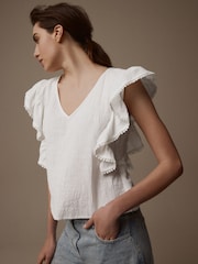 Laura Ashley White Ruffle Frill Top - Image 6 of 9