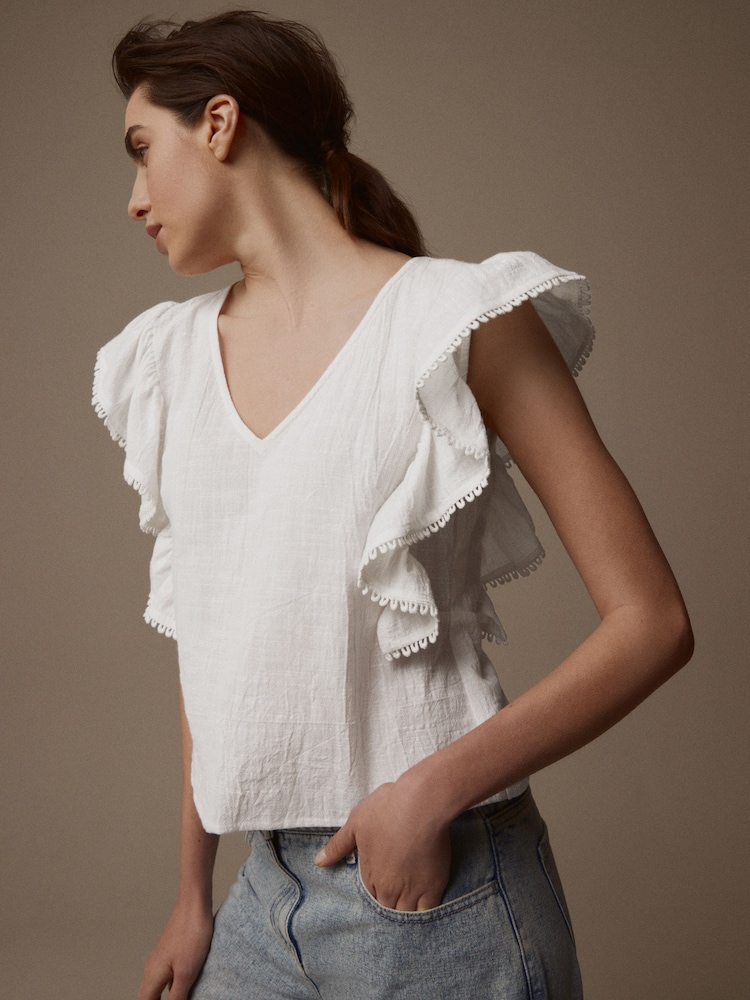 Laura Ashley White Ruffle Frill Top - Image 6 of 9