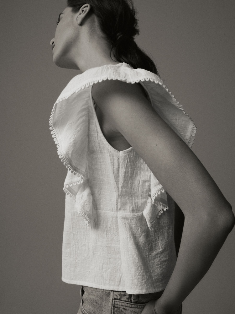 Laura Ashley White Ruffle Frill Top - Image 9 of 9