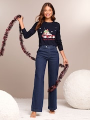 Lipsy Navy Blue Car Christmas Slogan Crew Neck Knitted Jumper - Image 2 of 4