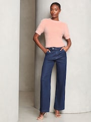 Lipsy Pink Cable Knitted Short Sleeve Embellished Jumper - Image 3 of 4