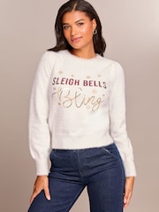 Lipsy Sleigh Bells Christmas Slogan Crew Neck Knitted Jumper - Image 2 of 4
