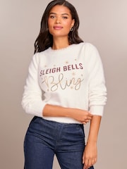 Lipsy Sleigh Bells Christmas Slogan Crew Neck Knitted Jumper - Image 3 of 4