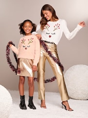 Lipsy Reindeer Christmas Slogan Crew Neck Knitted Jumper - Image 2 of 4