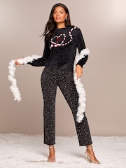 Lipsy Black Candy Cane Christmas Slogan Crew Neck Knitted Jumper - Image 3 of 4