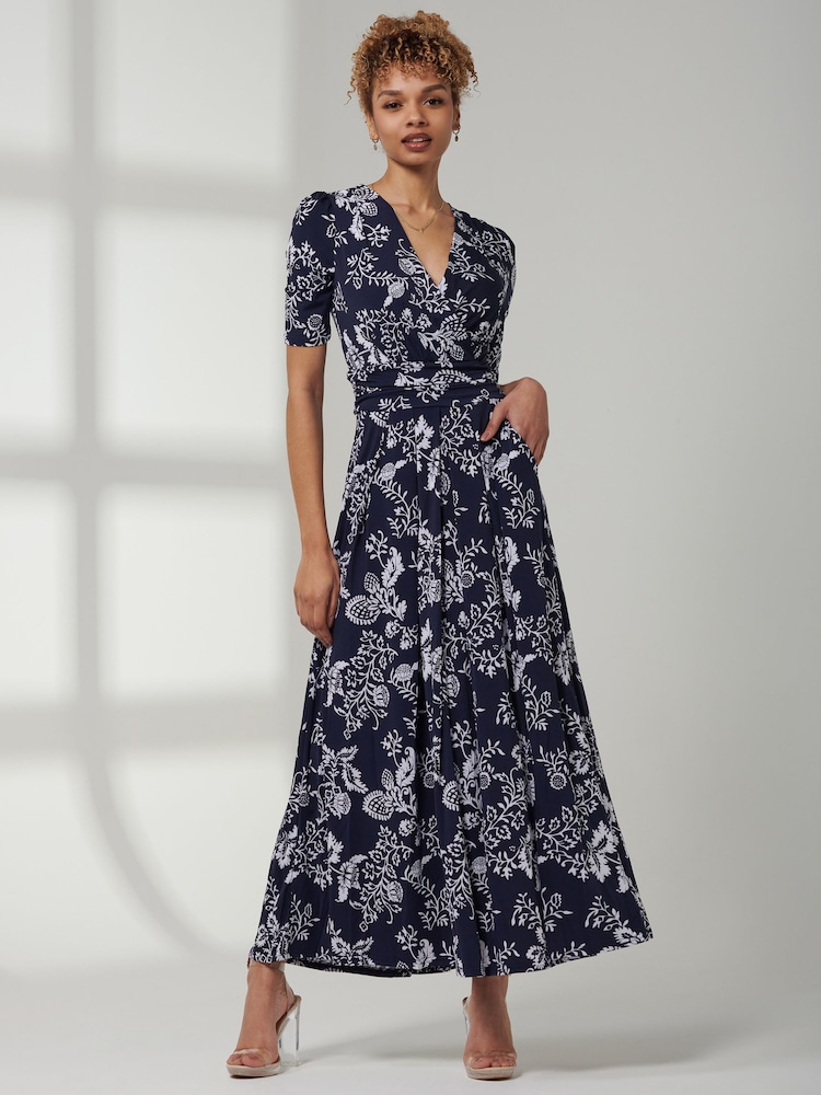 Jolie Moi Blue V-Neck Short Sleeve Maxi Dress - Image 1 of 6 Jolie Moi Blue V-Neck Short Sleeve Maxi Dress - Image 1 of 6