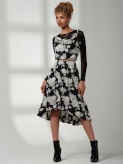 Jolie Moi Black Spaghetti Strap Frill Hem Midi Dress - Image 1 of 6