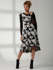 Jolie Moi Black Spaghetti Strap Frill Hem Midi Dress - Image 4 of 6