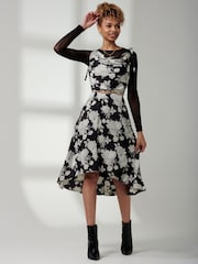 Jolie Moi Black Spaghetti Strap Frill Hem Midi Dress - Image 6 of 6